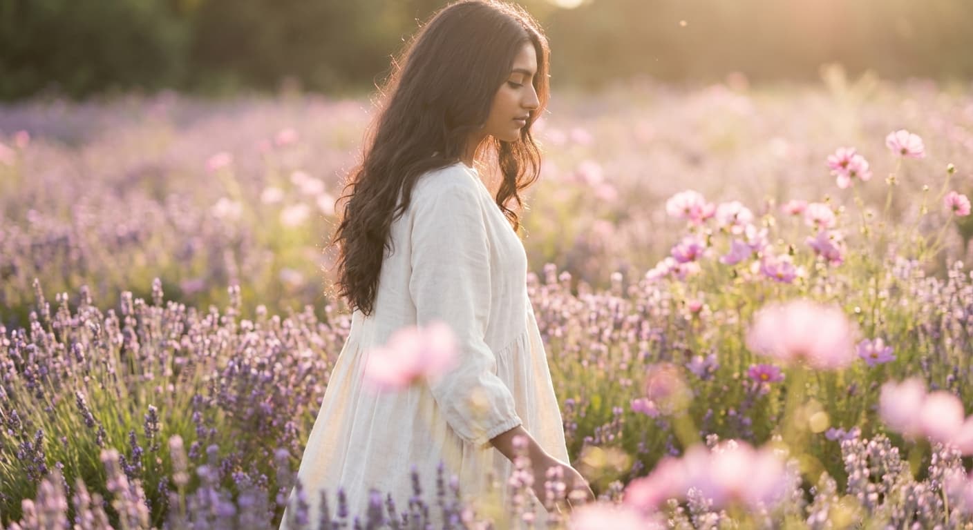 Peaceful woman in lavender field